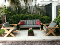 Berlin Masif Ahşap Bahçe Balkon Koltuk Takımı Kestane Ağacı - 1 adet Üçlü 2 Adet Tekli Gri A.T.