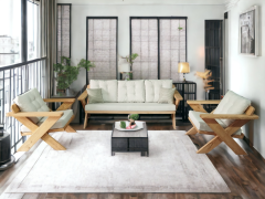 Berlin Masif Ahşap Bahçe Balkon Koltuk Takımı Kestane Ağacı - 1 adet Üçlü 2 Adet Tekli Krem A.T.