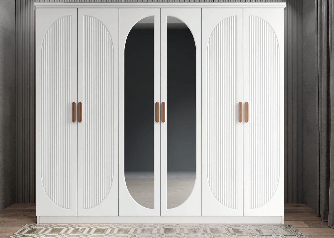 Lorin Membran 6 Kapaklı Gardırop Montaj Dahil - Beyaz