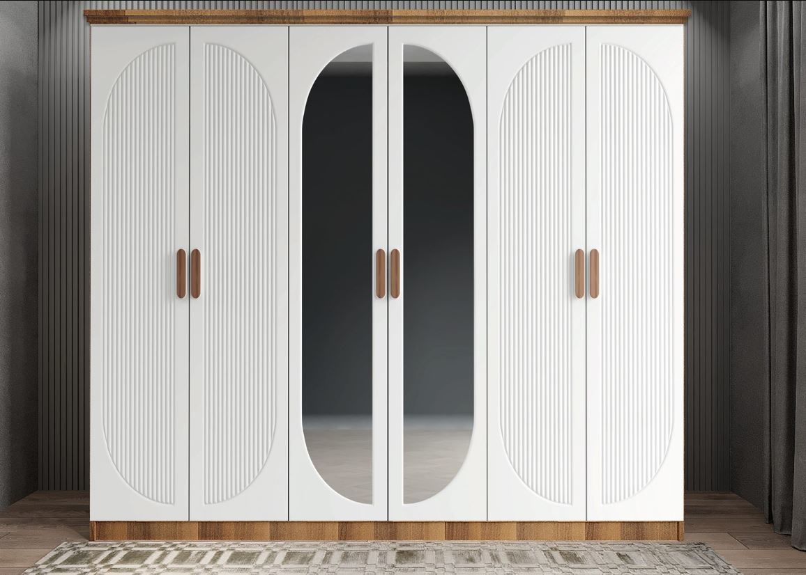 Lorin Membran 6 Kapaklı Gardırop Montaj Dahil - Ceviz Beyaz