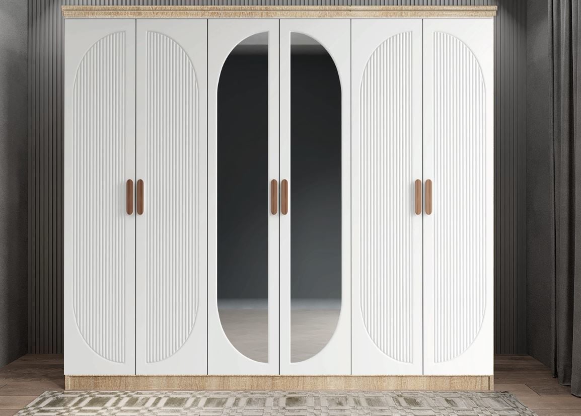 Lorin Membran 6 Kapaklı Gardırop Montaj Dahil - Meşe Beyaz