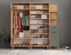 Açelya Portmanto Vestiyer Ayakkabılık M1 - Ücretsiz Kurulum - Çam Füme