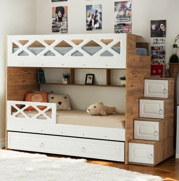 Manolya Tamamı Mdf  Çelik Destekli Yavrulu Ranza - Kurulum Dahil BC