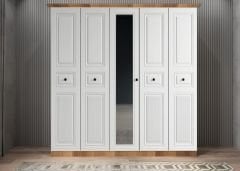 Riyad Membran 5 Kapaklı Gardırop Montaj Dahil - Ceviz Beyaz