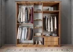 Riyad Membran 5 Kapaklı Gardırop Montaj Dahil - Ceviz Beyaz