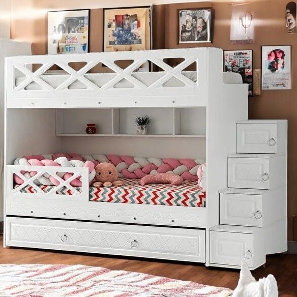 Manolya Tamamı Mdf  Çelik Destekli Yavrulu Ranza - Kurulum Dahil Beyaz