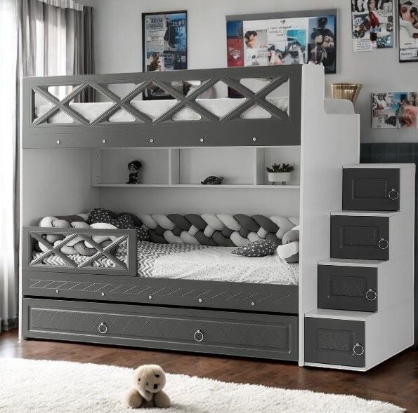 Manolya Tamamı Mdf  Çelik Destekli Yavrulu Ranza - Kurulum Dahil AB