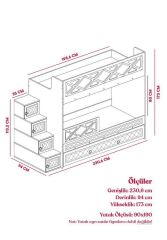 Manolya Tamamı Mdf  Çelik Destekli Yavrulu Ranza - Kurulum Dahil AB