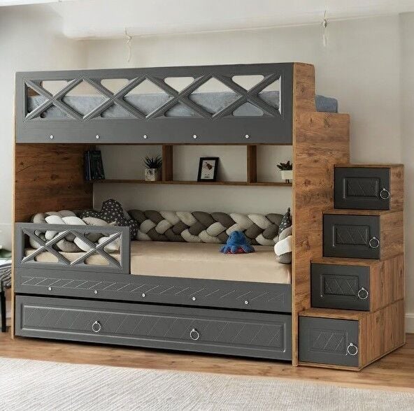 Manolya Tamamı Mdf  Çelik Destekli Yavrulu Ranza - Kurulum Dahil AC