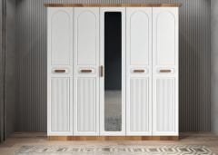 Varna Membran 5 Kapaklı Gardırop Montaj Dahil - Ceviz Beyaz