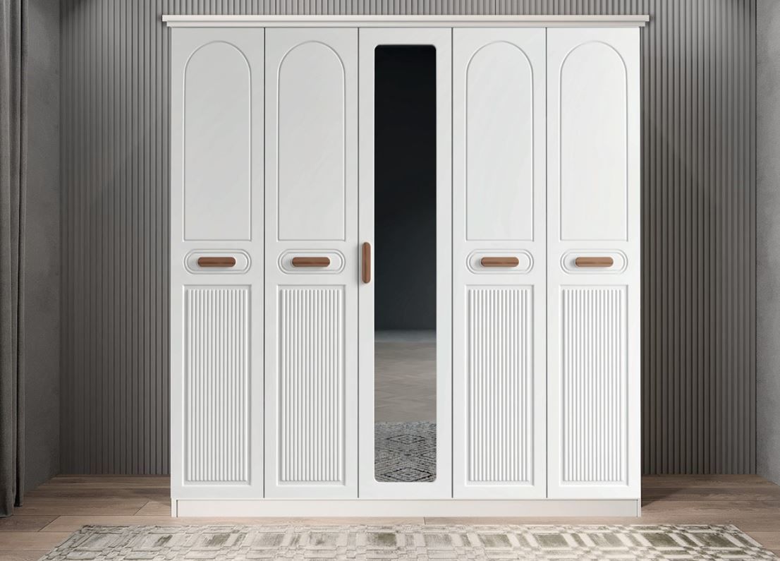 Varna Membran 5 Kapaklı Gardırop Montaj Dahil - Beyaz