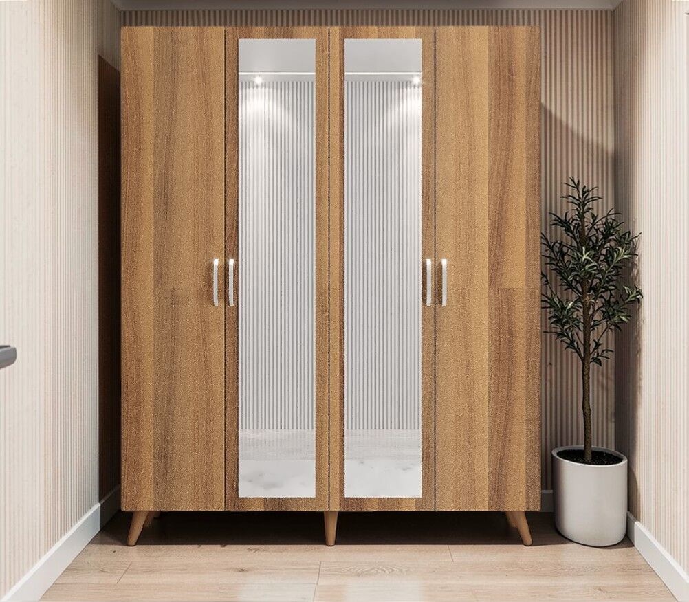 Açelya Aynalı Portmanto Vestiyer Ayakkabılık Ceviz - M2