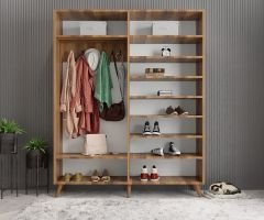 Açelya Aynalı Portmanto Vestiyer Ayakkabılık Ceviz - M2