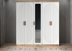 Solaris Membran 5 Kapaklı Gardırop Montaj Dahil - Çam Beyaz