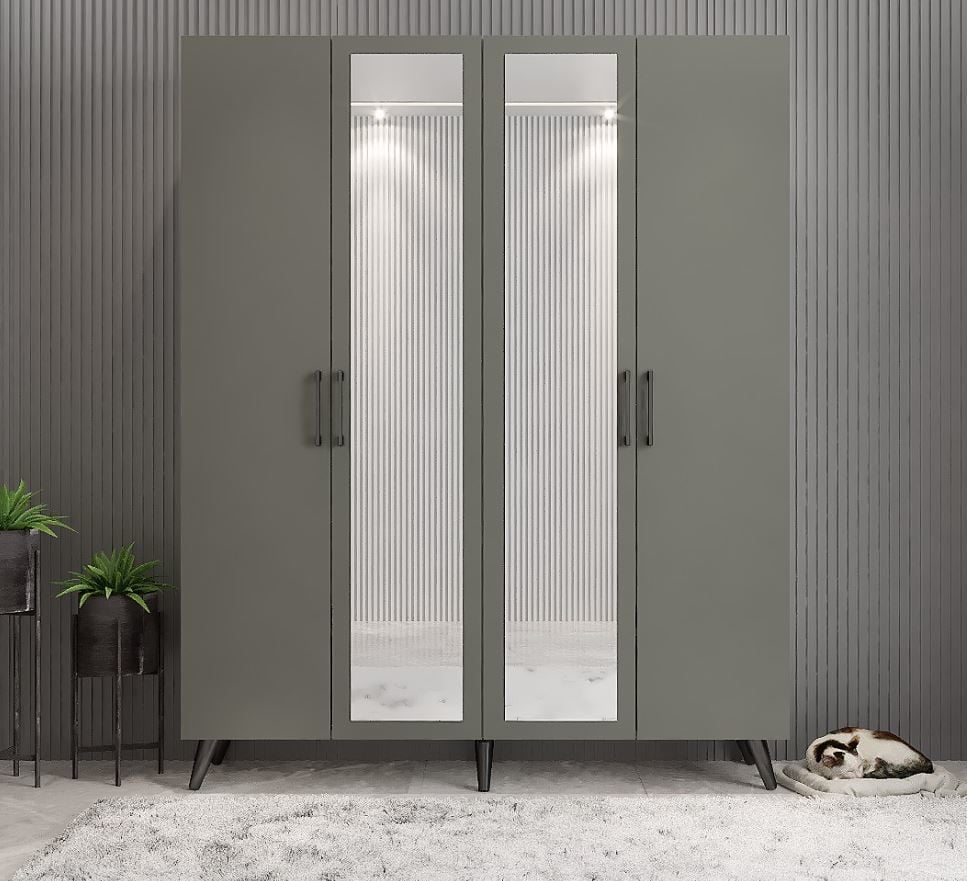 Açelya Aynalı Portmanto Vestiyer Ayakkabılık Füme - M2