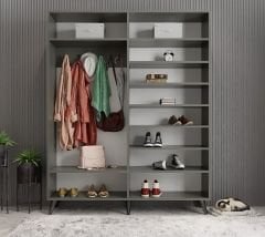 Açelya Aynalı Portmanto Vestiyer Ayakkabılık Füme - M2