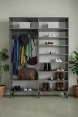 Açelya Aynalı Portmanto Vestiyer Ayakkabılık Füme - M2