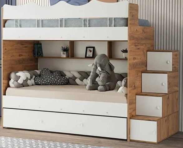 Grey Tamamı Mdf Çelik Destekli Yavrulu Ranza  BC- Ücretsiz Kurulum