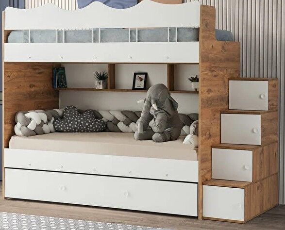 Grey Tamamı Mdf Çelik Destekli Yavrulu Ranza  BC- Ücretsiz Kurulum