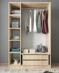 Moma 3 Kapaklı Gizli Çekmeceli Gardırop Dolap Meşe - Ücretsiz Kurulum