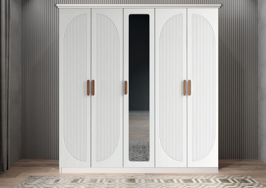 Solaris Membran 5 Kapaklı Gardırop Montaj Dahil - Beyaz