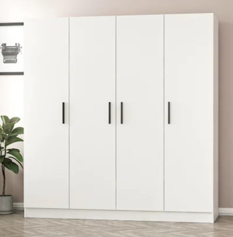 Siri 4 Kapaklı Gizli Çekmeceli Gardırop Dolap Beyaz - Ücretsiz Kurulum