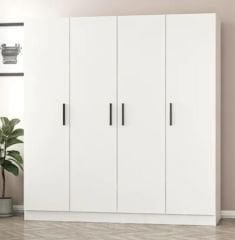 Siri 4 Kapaklı Gizli Çekmeceli Gardırop Dolap Beyaz - Ücretsiz Kurulum