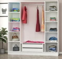 Siri 4 Kapaklı Gizli Çekmeceli Gardırop Dolap Beyaz - Ücretsiz Kurulum