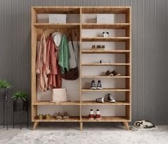 Açelya Aynalı Portmanto Vestiyer Ayakkabılık Çam Füme - M2