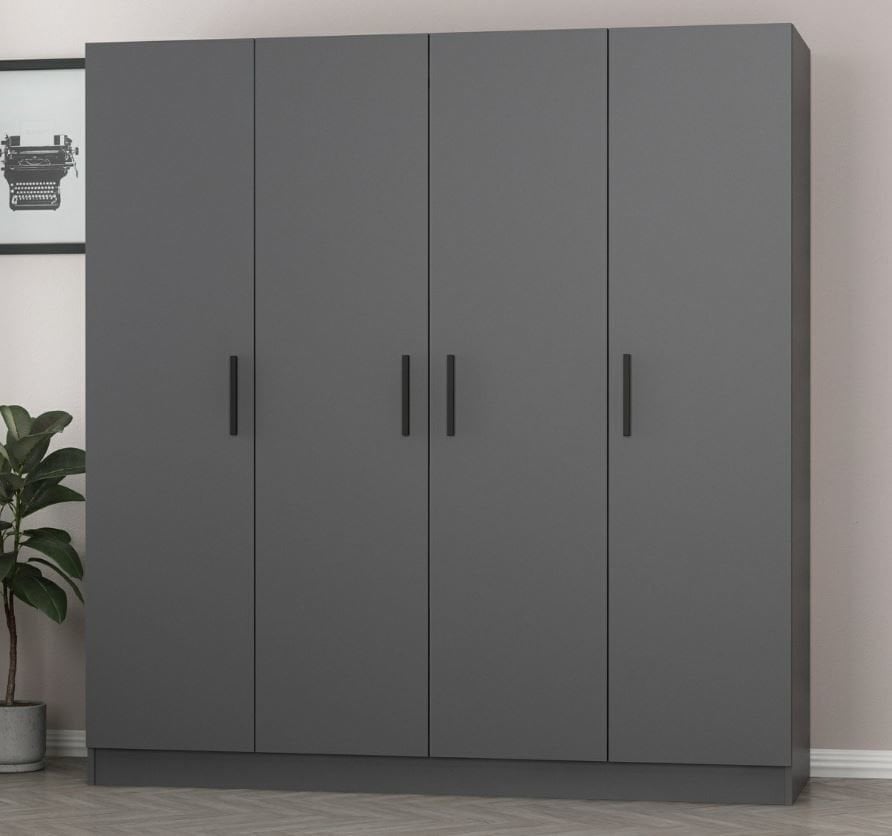 Siri 4 Kapaklı Gizli Çekmeceli Gardırop Dolap Füme - Ücretsiz Kurulum