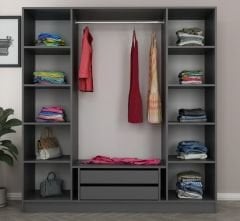 Siri 4 Kapaklı Gizli Çekmeceli Gardırop Dolap Füme - Ücretsiz Kurulum