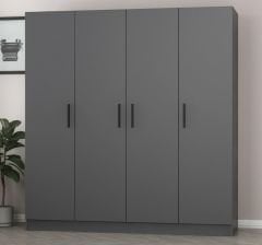 Siri 4 Kapaklı Gizli Çekmeceli Gardırop Dolap Füme - Ücretsiz Kurulum