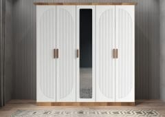 Solaris Membran 5 Kapaklı Gardırop Montaj Dahil - Ceviz Beyaz