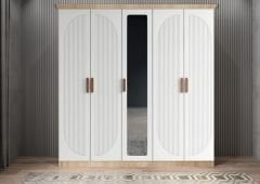 Solaris Membran 5 Kapaklı Gardırop Montaj Dahil - Meşe Beyaz