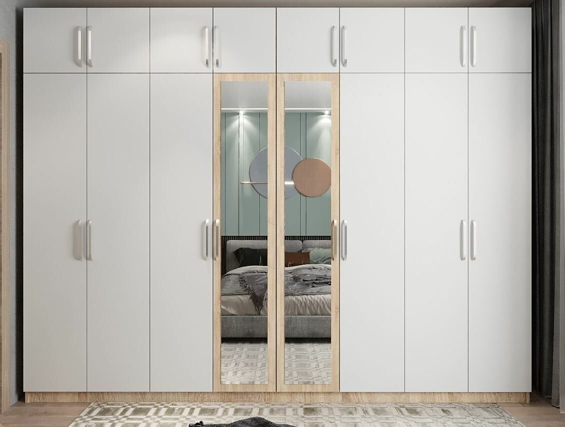 Hugo 8 Kapaklı Dolap Gardırop Meşe Beyaz - Ücretsiz Kurulum