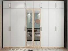 Hugo 8 Kapaklı Dolap Gardırop Meşe Beyaz - Ücretsiz Kurulum