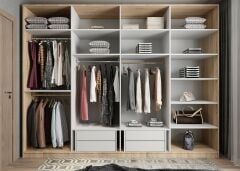 Hugo 8 Kapaklı Dolap Gardırop Meşe Beyaz - Ücretsiz Kurulum