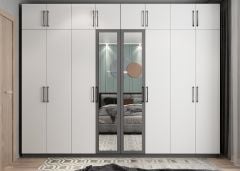 Hugo 8 Kapaklı Dolap Gardırop Füme Beyaz - Ücretsiz Kurulum