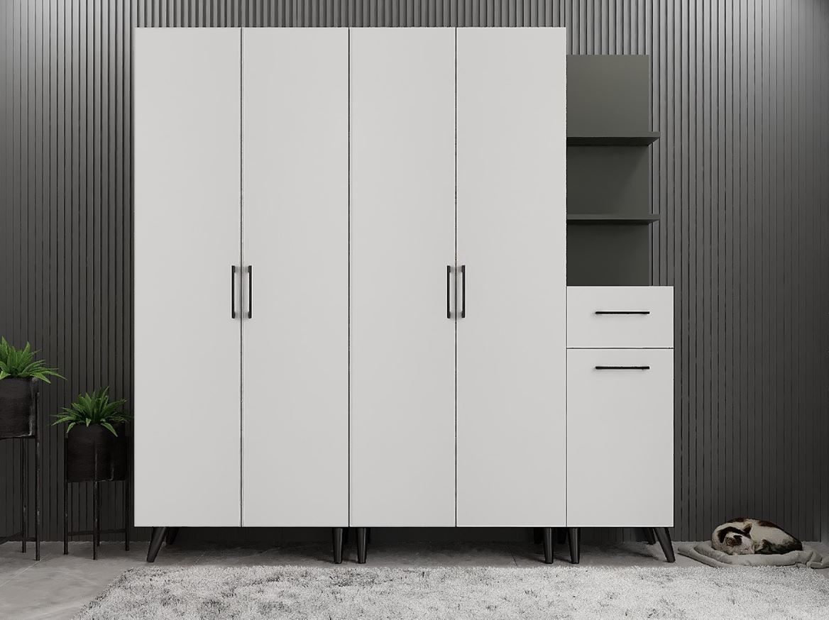 Begonya Portmanto Vestiyer Ayakkabılık Füme Beyaz - Ücretsiz Kurulum