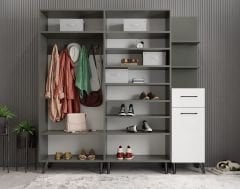 Begonya Portmanto Vestiyer Ayakkabılık Füme Beyaz - Ücretsiz Kurulum