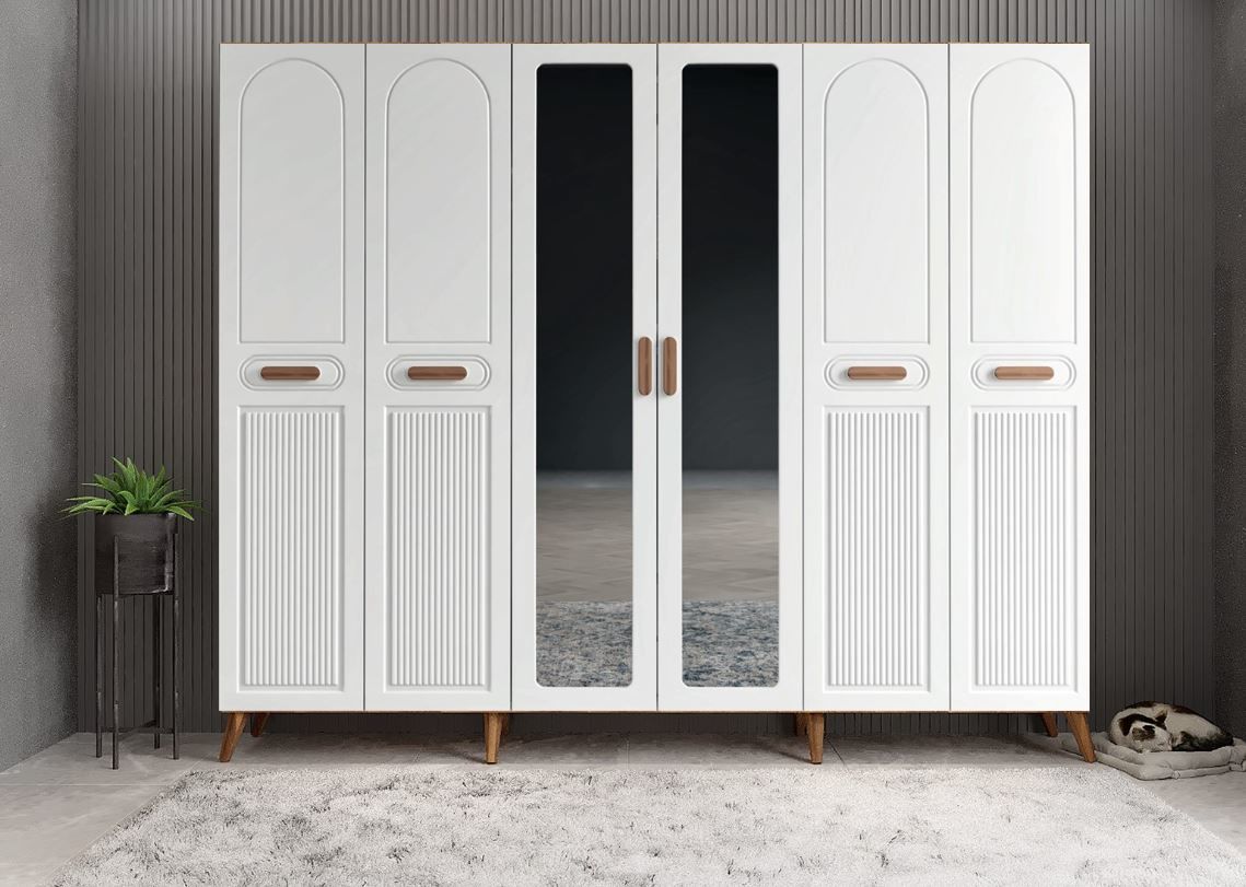 Letto Membran 6 Kapaklı Portmanto Vestiyer Montaj Dahil - Ceviz Beyaz