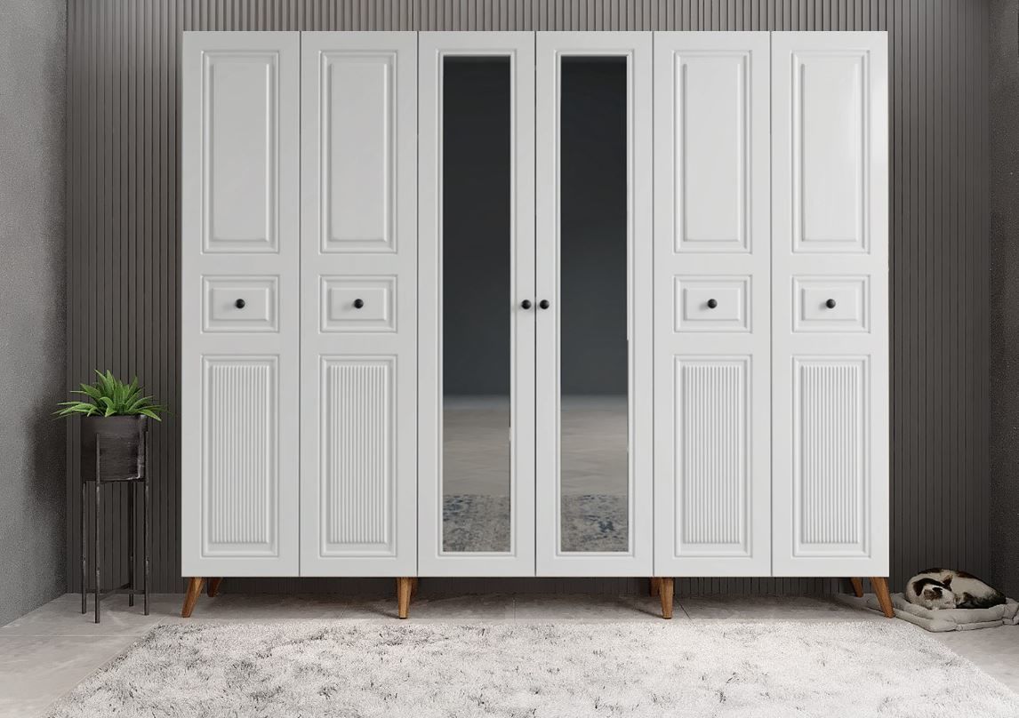 Meridyen Membran 6 Kapaklı Portmanto Vestiyer Montaj Dahil - Ceviz Beyaz