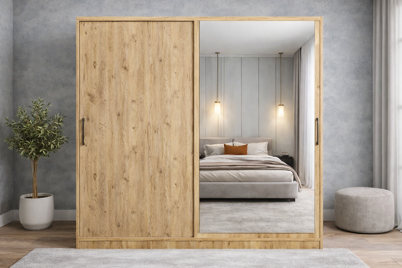 Osvin Tamamı Mdf Sürgü Kapaklı Dolap Gardırop Çam Ölçü Seçenekli - Montaj Dahil