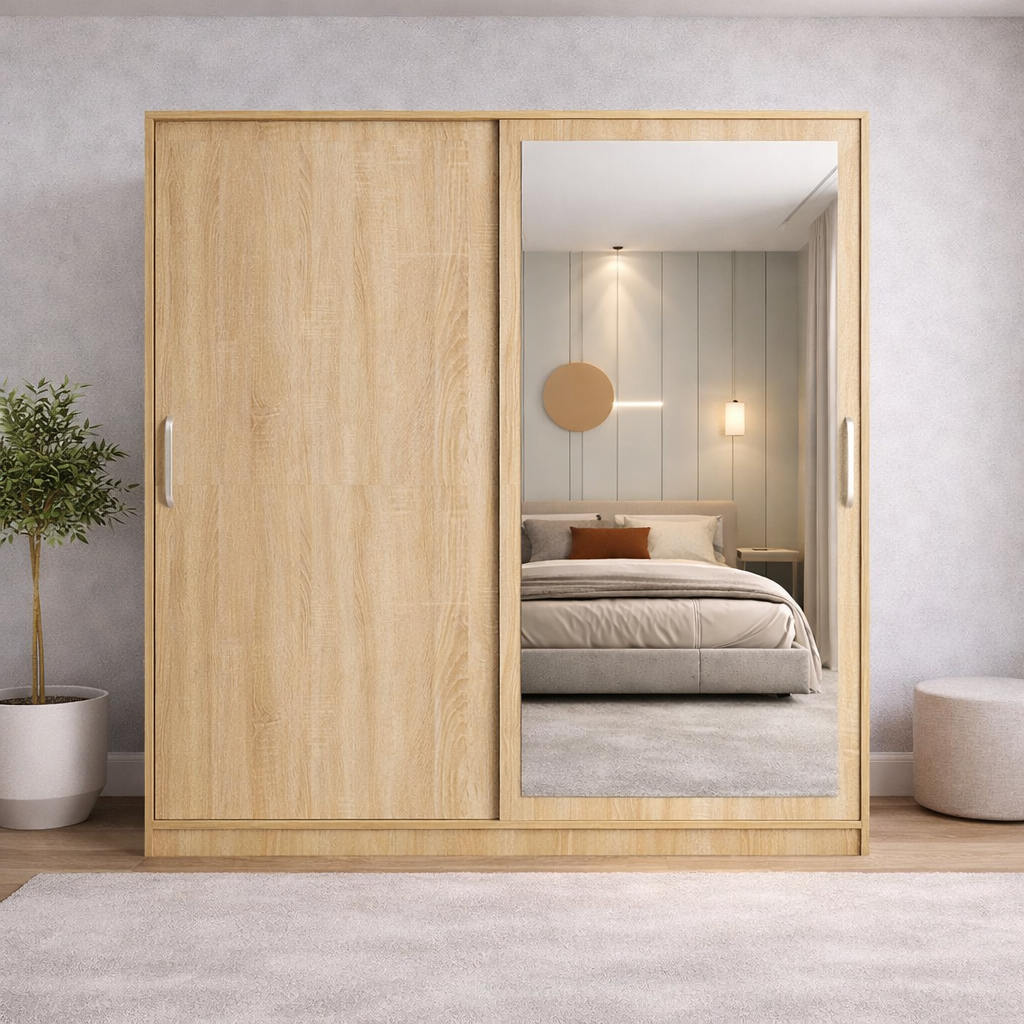 Osvin Tamamı Mdf Sürgü Kapaklı Dolap Gardırop Meşe Ölçü Seçenekli - Montaj Dahil