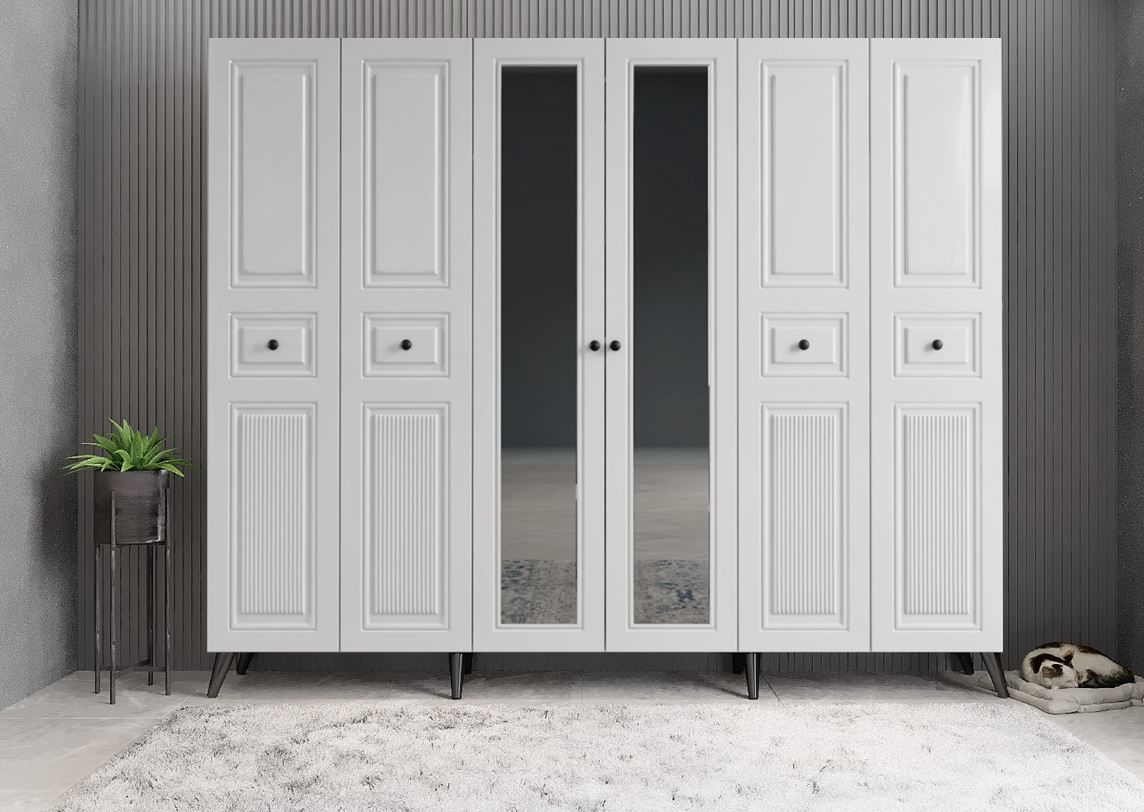 Meridyen Membran 6 Kapaklı Portmanto Vestiyer Montaj Dahil - Füme Beyaz