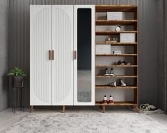 Dustin Membran 5 Kapaklı Portmanto Vestiyer Montaj Dahil - Ceviz Beyaz