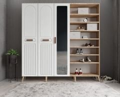 Violin Membran 5 Kapaklı Portmanto Vestiyer Montaj Dahil - Meşe Beyaz