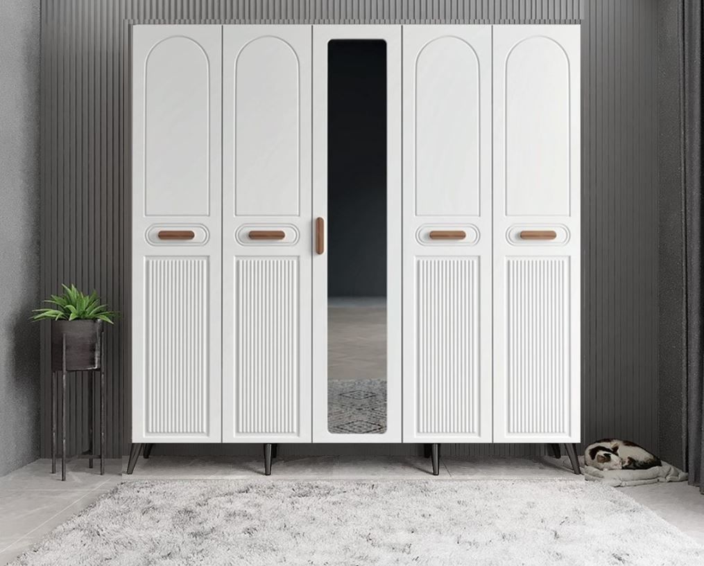 Violin Membran 5 Kapaklı Portmanto Vestiyer Montaj Dahil - Füme Beyaz