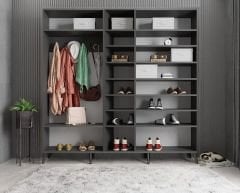 Violin Membran 5 Kapaklı Portmanto Vestiyer Montaj Dahil - Füme Beyaz