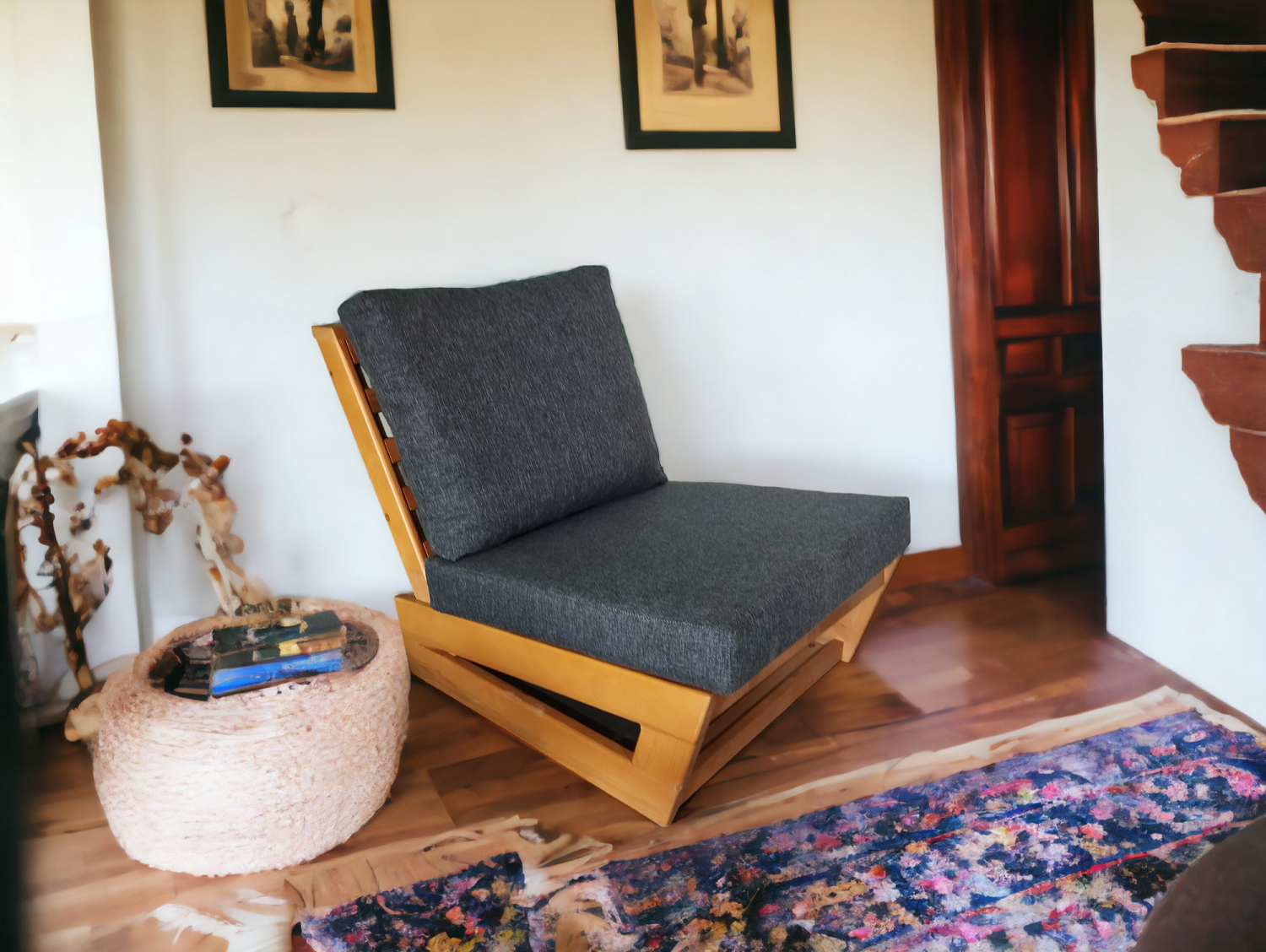 Nepal Bahçe Balkon Masif Kayın Ahşap Koltuk - 1 Adet Tekli Koltuk Antrasit Gri